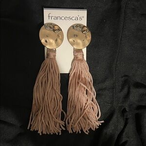 Francesca's Collections Gold Disc with Pink Tassel Earrings